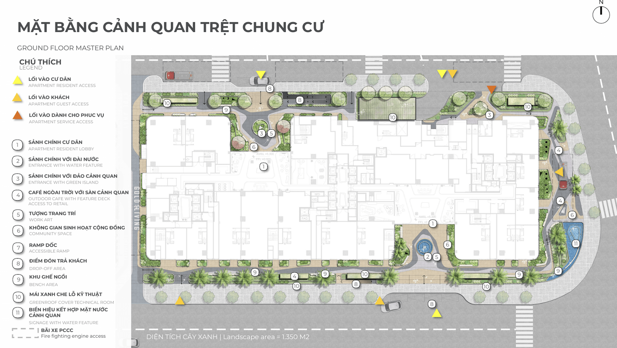 mặt bằng cảnh quan tầng trệt tòa chung cư the legend